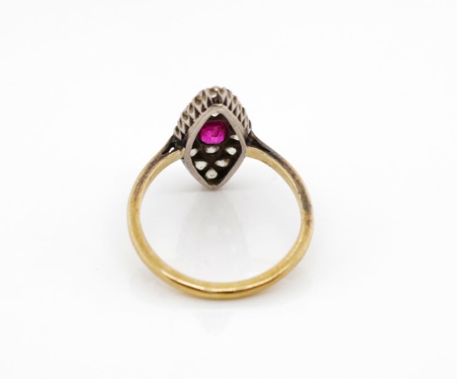 Antique Ruby and diamond set navette ring - Image 5 of 5