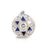 Diamond and sapphire set Magen David pendant
