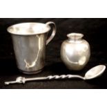 Three Peruvian silver tableware items