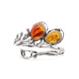 Amber and silver cuff bangle