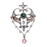 Edwardian diamond and tourmaline heart pendant