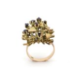 Yellow gold and spinel Brutualist ring
