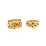 Matching 18ct yellow gold "knot" wedding rings