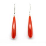 Red coral, diamond and 18ct white gold earrings