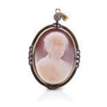 Antique carved cameo and 14ct yellow gold pendant