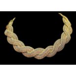 Tri colour 18ct gold braided chain necklace