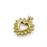 Peridot and 9ct yellow gold open heart pendant