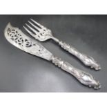 Pair of ornate English silver plated fish servers