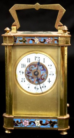 French brass cased & enamel carriage clock