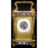 French brass cased & enamel carriage clock