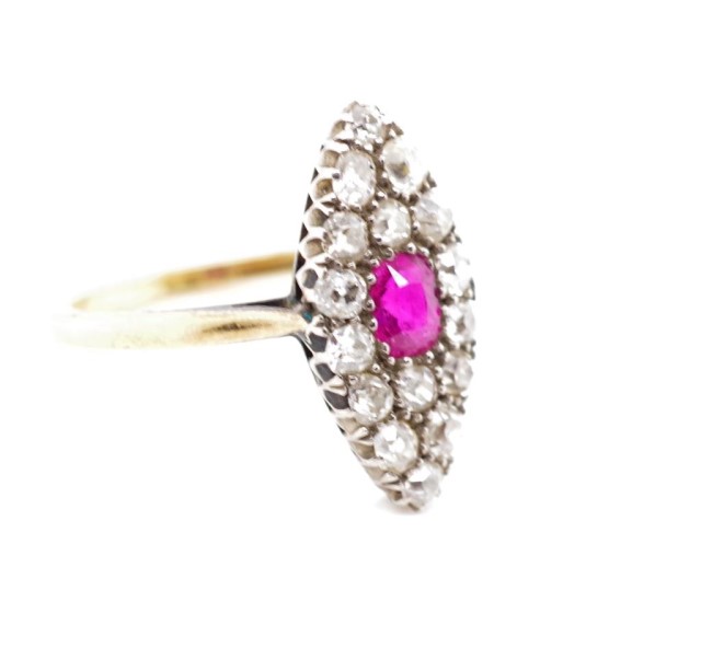 Antique Ruby and diamond set navette ring - Image 3 of 5