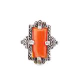 Art Deco coral, silver and 9ct gold ring