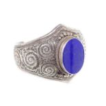 Lapis lazuli and silver cuff bangle