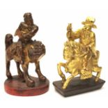 Two Chinese lacquer Men on Horseback figures