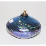 Colin Heaney iridescent blue art glass oil lamp