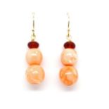 Coral and garnet beaded drop earrings