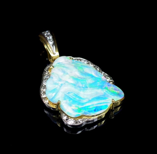 Carved opal, diamond and 18ct yellow gold enhancer - Image 6 of 7