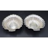Pair Continental silver shell form bowls