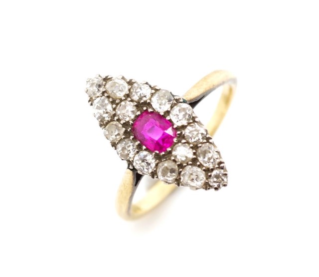 Antique Ruby and diamond set navette ring - Image 2 of 5