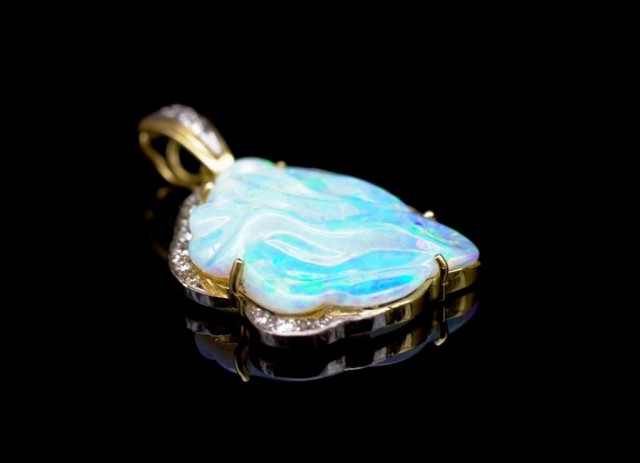 Carved opal, diamond and 18ct yellow gold enhancer - Image 4 of 7