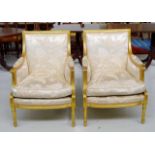 Pair of Louis XVI style gilt wood bergère armchair