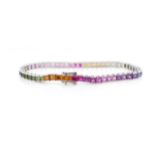 Rainbow sapphire and 18ct white gold line bracelet