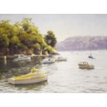 Fred Martin "Moored boats" oil on board