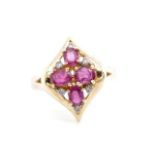 Ruby & diamond set 14ct yellow gold ring