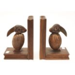 Pair interesting carved wood bookends