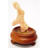 Chinese carved coral figure & stand