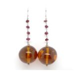 Baltic amber and garnet hanging earrings
