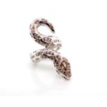 Tourmaline and sapphire set silver snake ring