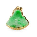 Oriental jade set 18ct yellow gold pendant