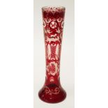 Antique red flashed glass vase