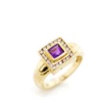 Amethyst and diamond set 14ct yellow gold ring