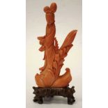 Chinese carved coral Guan Yin figure