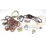 Silver, gemstone bead, costume jewellery group