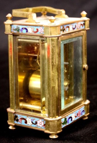 French brass cased & enamel carriage clock - Image 2 of 3