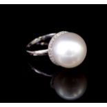 South sea pearl, diamond and 14ct white gold ring
