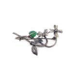 Vintage silver and green gemstone brooch