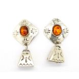 Native American amber and silver bell earrings