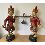 Pair of Burmese carved timber gong carriers