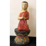 Burmese carved timber praying polychrome Buddha