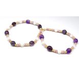 Amethyst and rhodanite beaded opera length