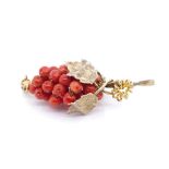 Coral and silver gilt 'bunch of grapes" brooch