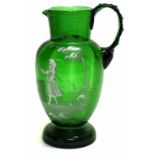 Antique Green Mary Gregory glass jug