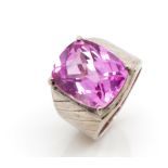 Silver and pink topaz ring