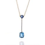 Early 20th C. Aqua glass and 9ct rose gold pendant