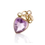 Antique amethyst and 9ct rose gold heart pendant