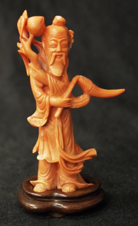 Chinese carved coral sage figure